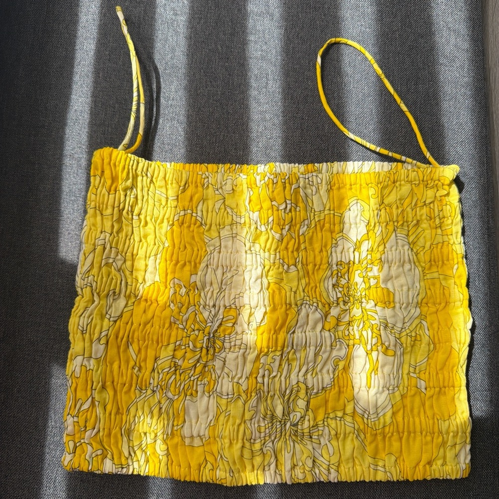 Faithfull the Brand Yellow Floral Smocked Crop Top